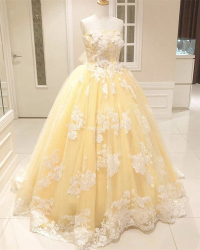 Lace Embroidery Tulle Ball Gown Strapless Dresses With Bow Sashes-alinanova