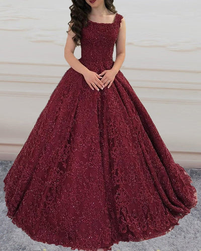 Lace Prom Dresses Ball Gowns Spaghetti Straps-alinanova