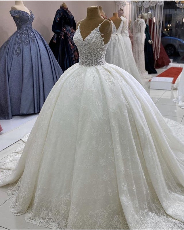 V-neck Lace Wedding Dresses Ball Gown 2022 – alinanova