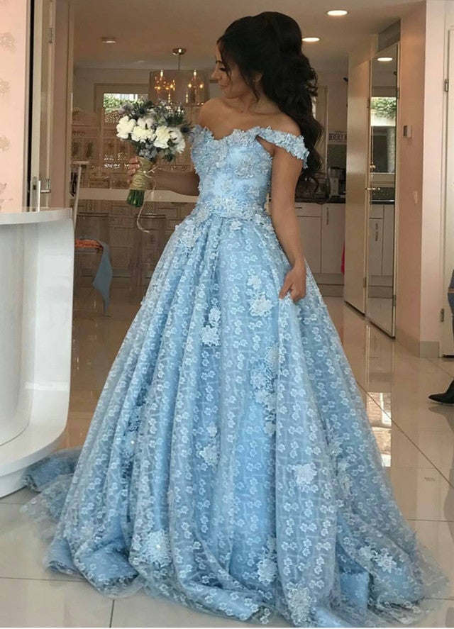 Light Blue Lace Sweetheart Evening Dresses For Engagement Party – alinanova