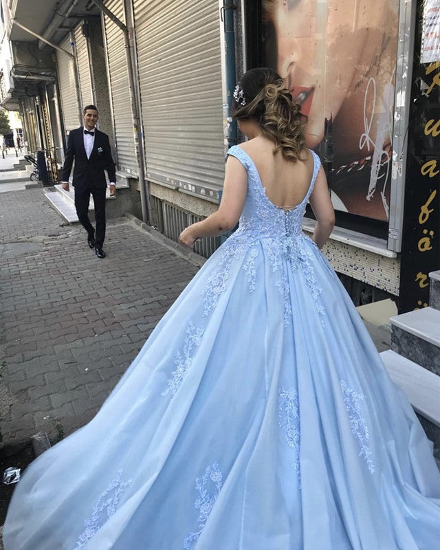 Light Blue Tulle Ball Gowns Quinceanera Dress For Sweet 16 alinanova