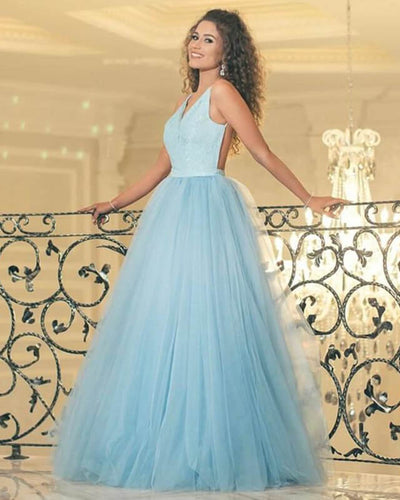 Light Blue Tulle Prom Dresses