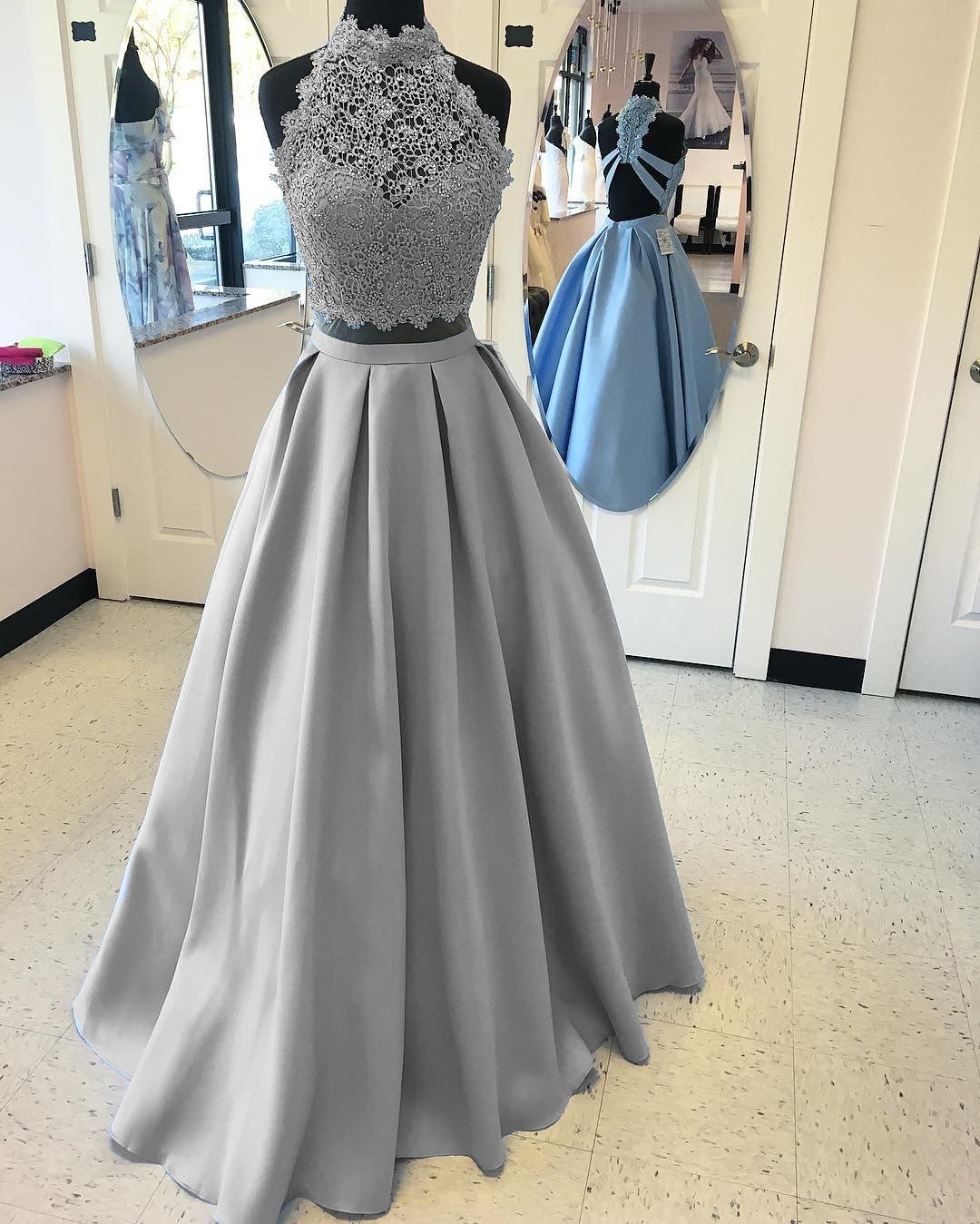 Grey two piece prom dress hotsell