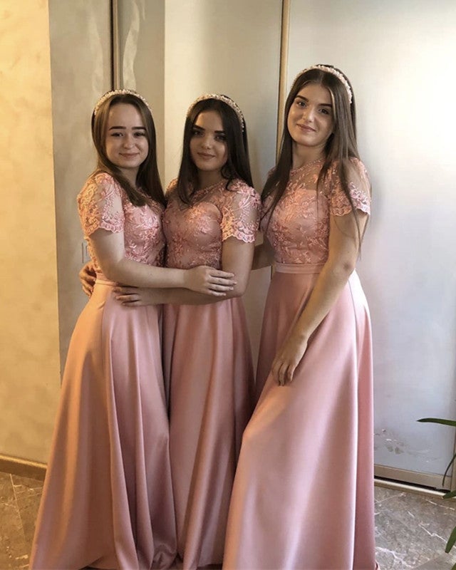 Modest blush pink bridesmaid dresses best sale