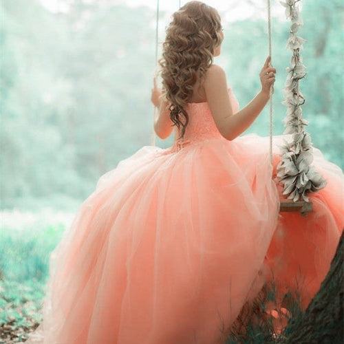 Pink Coral Lace Beading Tulle Ball Gowns Quinceanera Dresses-alinanova