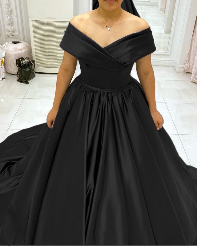 Plus Size Ball Gown Dresses Satin Off Shoulder alinanova