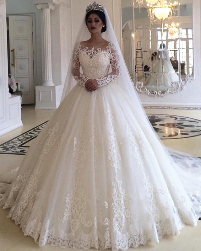Long Sleeves Wedding Dresses Lace Ball Gowns For Bride – alinanova