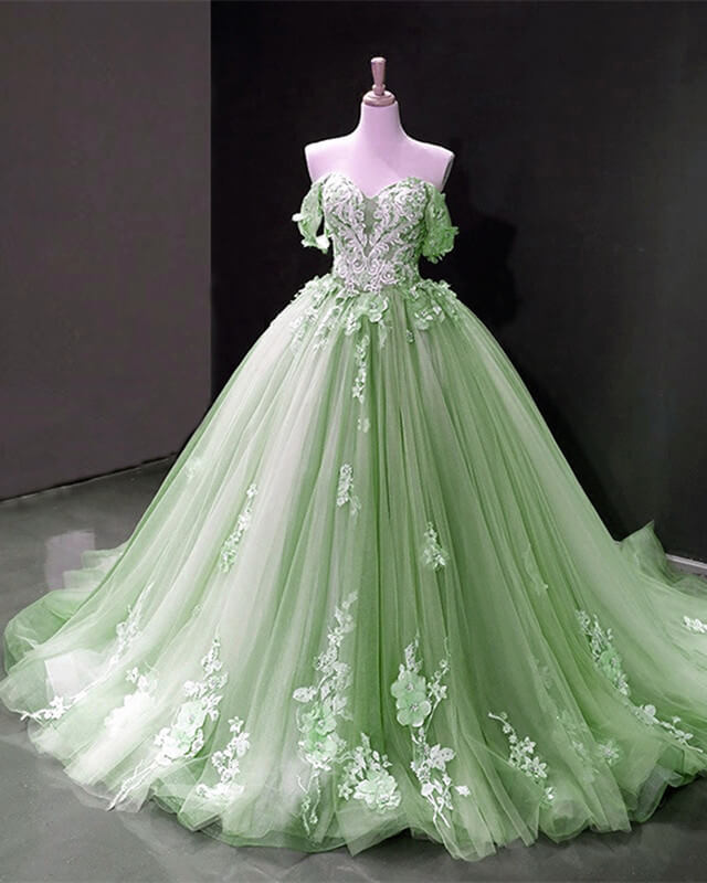 Elegant Tulle Ball Gown Dresses Lace Embroidery Off Shoulder – alinanova