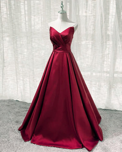 Burgundy Strapless Prom Dress