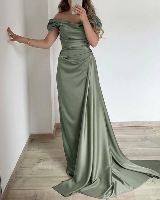 Sexy Mermaid Sage Green Prom Dresses Off Shoulder – alinanova