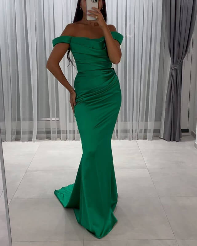 Mermaid Green Satin Ruched Dress – alinanova