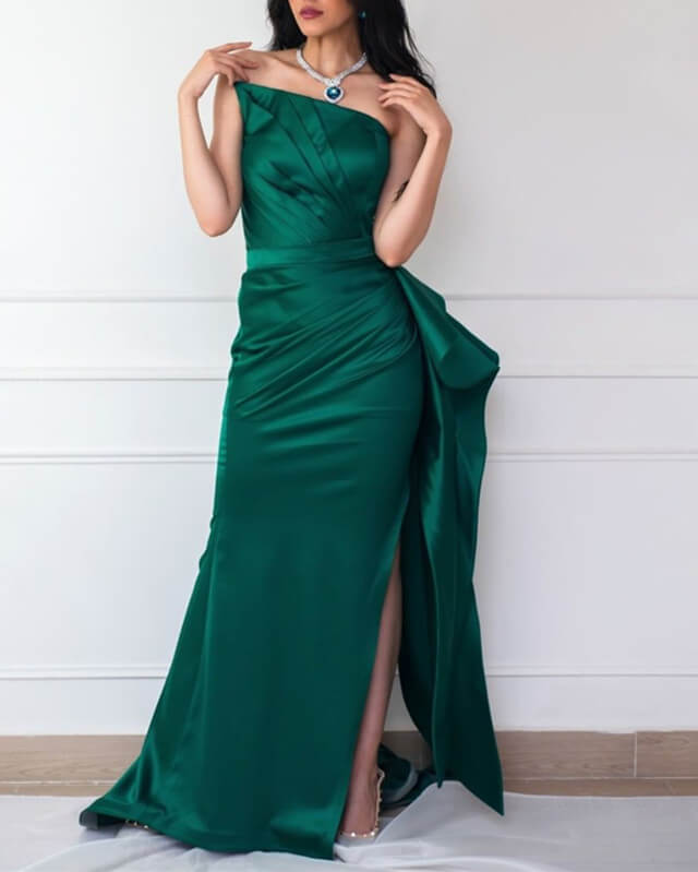 Long Strapless Split Ruffles Satin Dress – alinanova