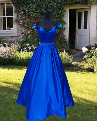 Royal Blue Satin Ball Gown Dress