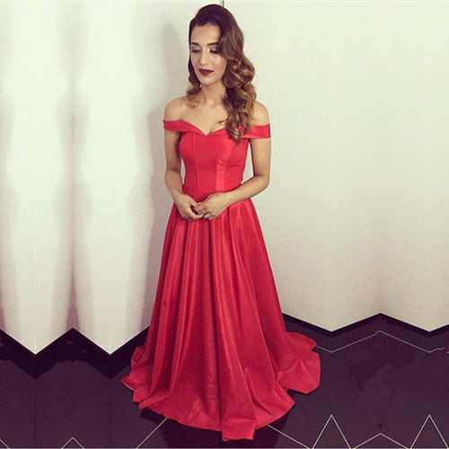 Red Satin Off The Shoulder Bridesmaid Dresses For Wedding Party-alinanova