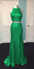 Load image into Gallery viewer, Rose Gold Sequin Two Piece Prom Dresses
