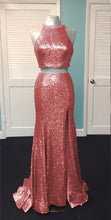 Load image into Gallery viewer, Rose Gold Sequin Two Piece Prom Dresses
