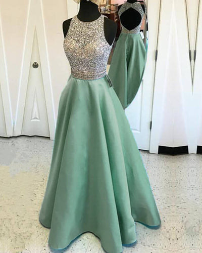 Sage Green Satin Prom Long Dresses