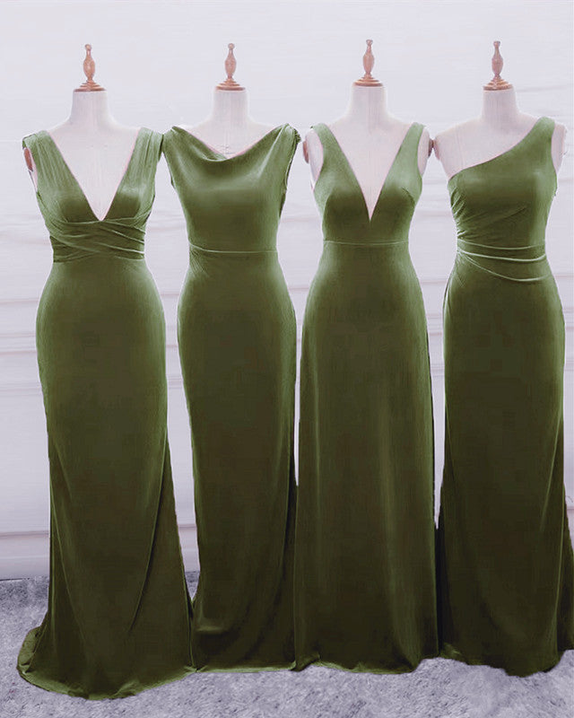 Green velvet dress bridesmaid best sale