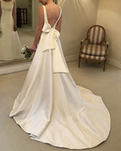 Load image into Gallery viewer, Satin Wedding Dress Bow Back Sweep Train
