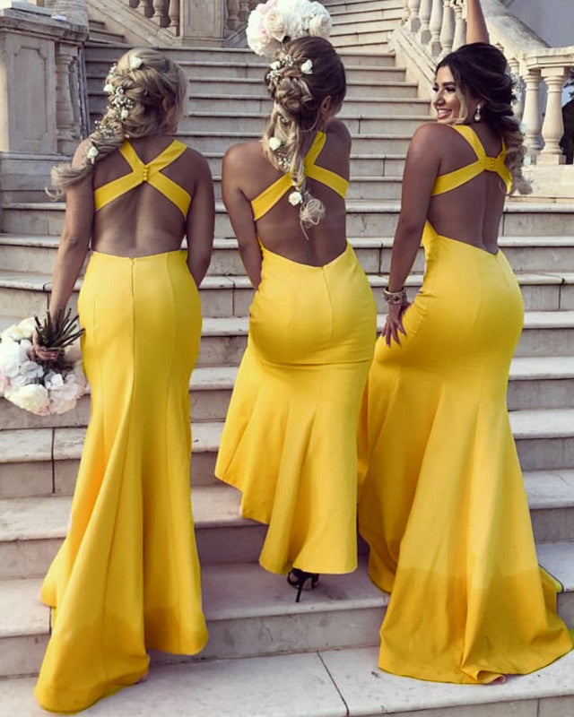 Yellow fashion mermaid bridesmaid dresses