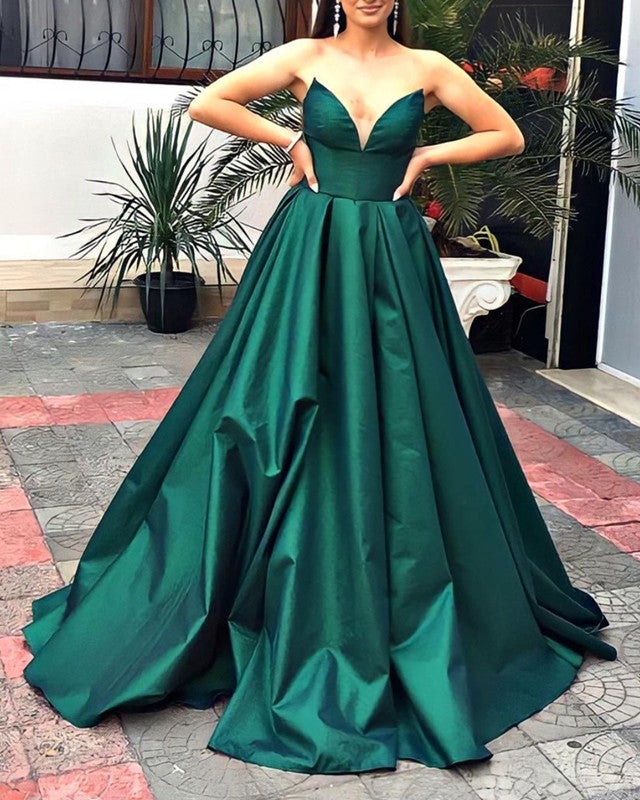 Sexy Strapless Ball Gown Satin Dresses – alinanova