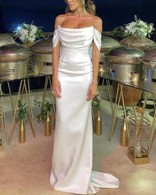 Load image into Gallery viewer, Sheath Wedding Dress Satin Draped Shoulder-alinanova
