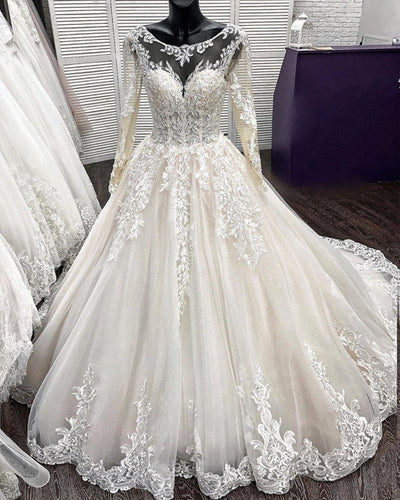 Sheer Neck Wedding Dress