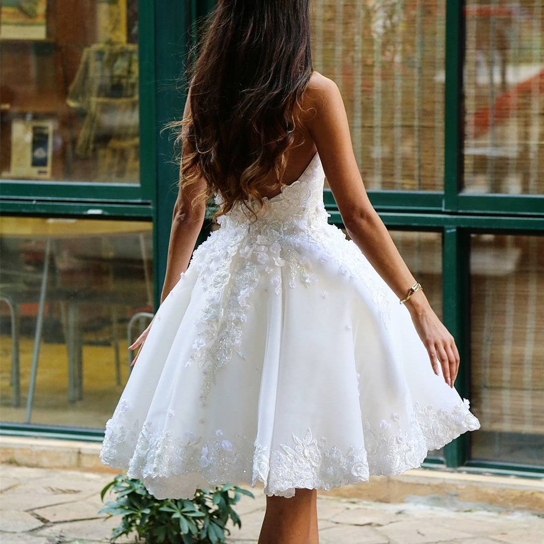 Short Lace Sweetheart White Homecoming Dresses – alinanova