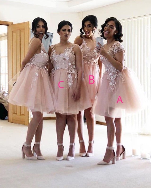 Short Mixed Bridesmaid Dresses Tulle And Lace Embroidery – alinanova