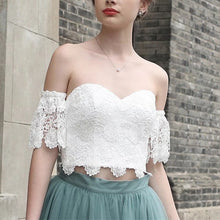 Load image into Gallery viewer, Short Sage Green Two Piece Prom Dress Lace Crop
