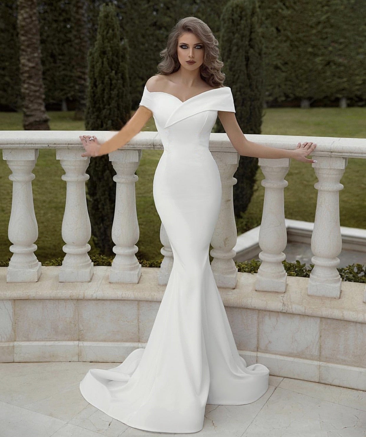 Minimalist Wedding Dress Mermaid Satin Off Shoulder alinanova