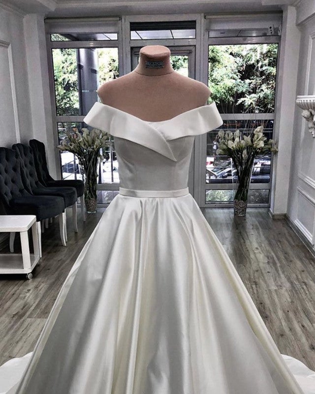 Simple Wedding Dress Off Shoulder Satin Ball Gowns – alinanova