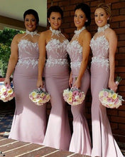 Load image into Gallery viewer, Stunning Flowers Beaded Lace Embroidery Mermaid Halter Bridesmaid Dress
