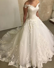 Load image into Gallery viewer, Tulle Ball Gown Off Shoulder Wedding Dresses Lace Embroidery-alinanova
