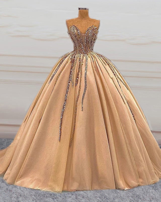 Tulle Ball Gown Sweetheart Beaded Corset Dresses-alinanova