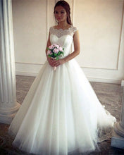 Load image into Gallery viewer, Vintage Lace Cap Sleeves Tulle Princess Wedding Dresses Ball Gowns-alinanova

