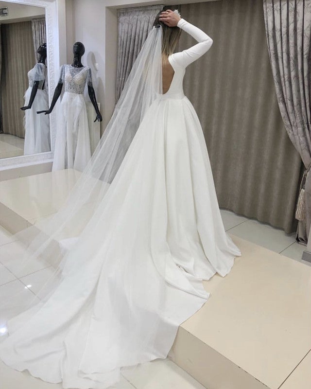Satin Wedding Dresses Long Sleeves Vintage Satin Bridal Gowns – alinanova
