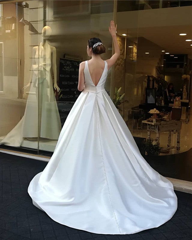 Wedding Dresses Vintage Satin V-neck Ball Gowns For Bride – alinanova