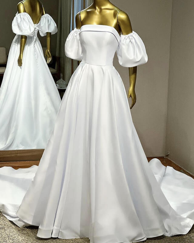 Puffy Sleeve Satin Bridal Gown – alinanova