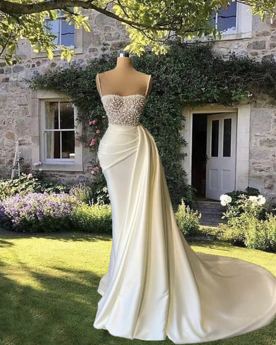 Mermaid Ivory Satin Wedding Dress