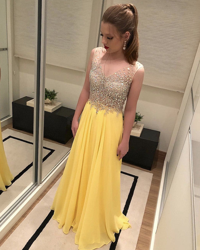 Yellow Chiffon Prom Dresses