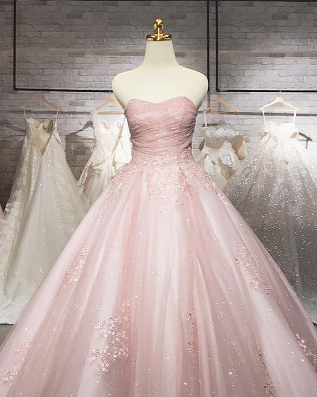 Blush Pink A-line Sweetheart Tulle Bridal Dress,Wedding Dress – Promnova