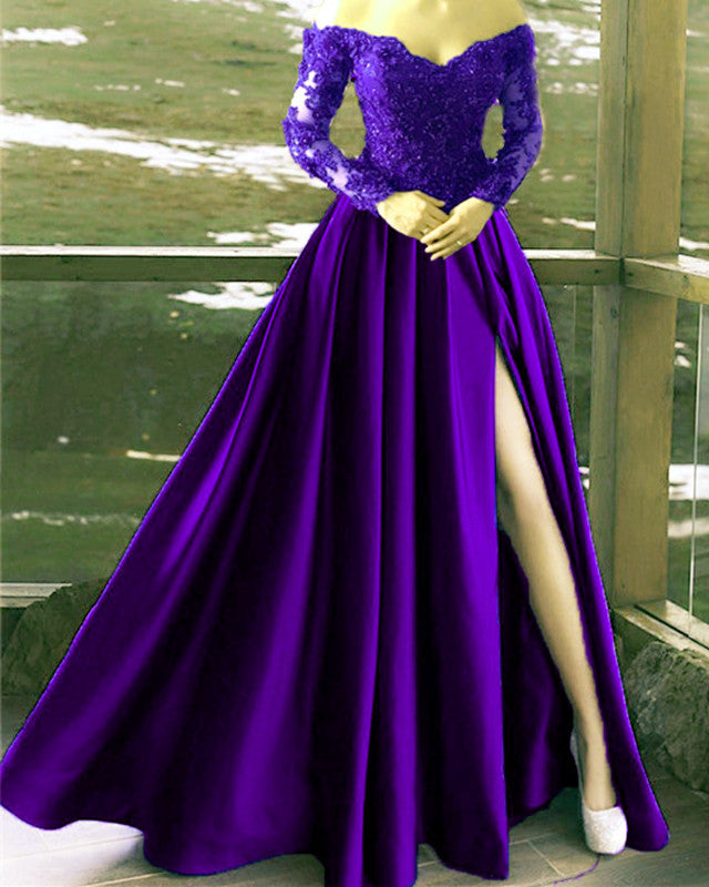 Long sleeve lace purple dress best sale