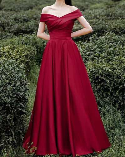 Off The Shoulder Bridesmaid Dresses Satin Floor Length-alinanova